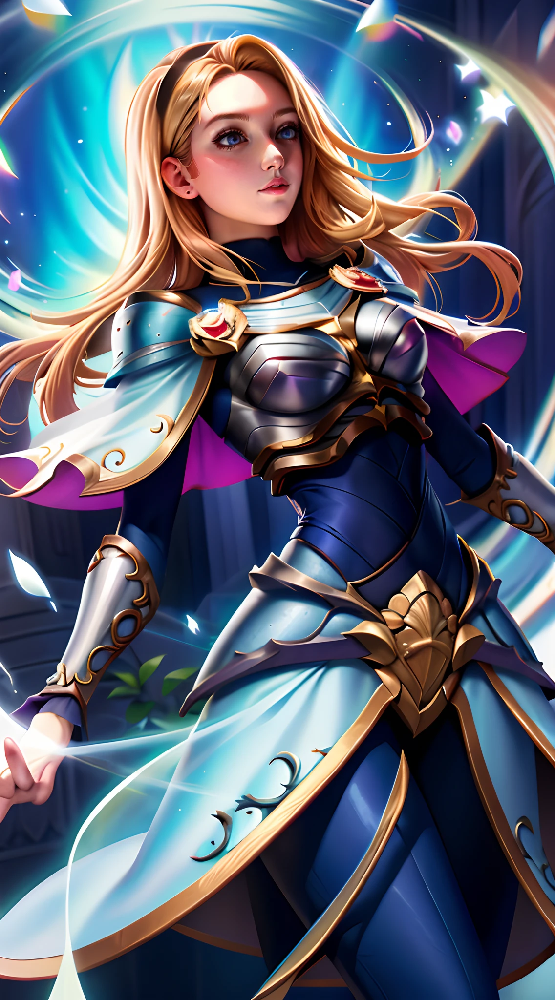 imagem de alta qualidade, Incredible resolution, detalhes distintos, fundo detalhado, garota, flores, jardim pitoresco, lua brilhante, inspirado pela personagem Lux do League of Legends, cabelo loiro