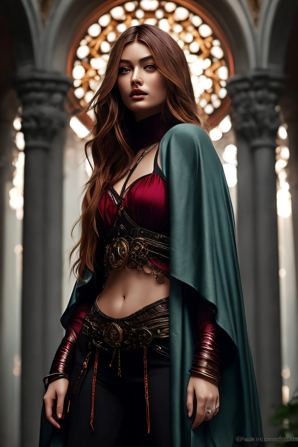 Romantic portrait of a Celtic man in a forest with disheveled light red hair, olhos azuis, em uma tarde ensolarada. ultra realistic illustration, An incredibly beautiful Greek goddess of chaos in black and red light armor played by Hailey Rhode Baldwin Bieber and Gigi Hadid in front of the marble column, intrincada, elegante, altamente detalhada, pintura digital, arts station, arte conceitual, suave , foco nítido, illustration, arte de artgerm e greg rutkowski e alphonse mucha