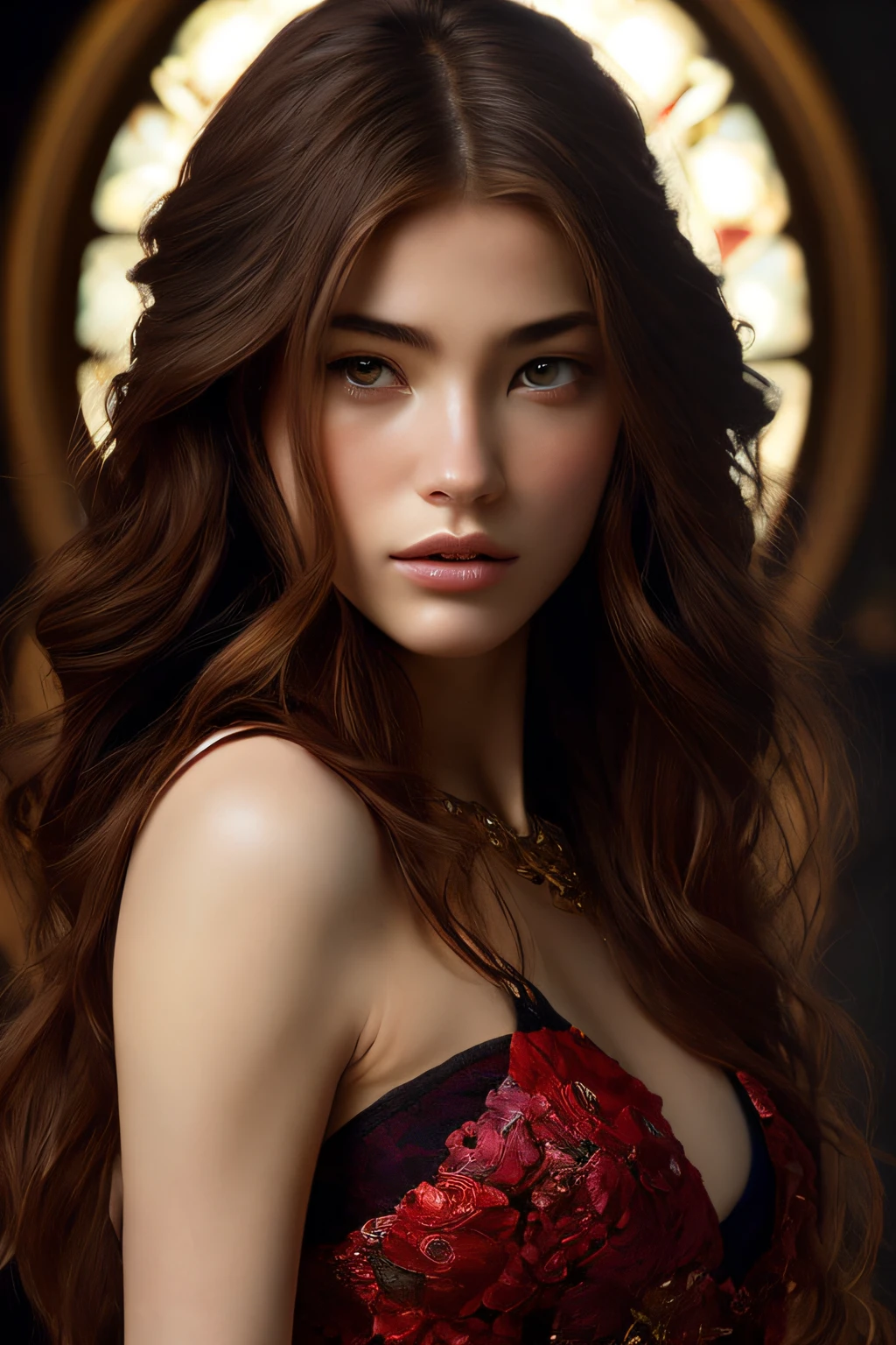 Romantic portrait of a Celtic man in a forest with disheveled light red hair, olhos azuis, em uma tarde ensolarada. ultra realistic illustration, An incredibly beautiful Greek goddess of chaos in black and red light armor played by Hailey Rhode Baldwin Bieber and Gigi Hadid in front of the marble column, intrincada, elegante, altamente detalhada, pintura digital, arts station, arte conceitual, suave , foco nítido, illustration, arte de artgerm e greg rutkowski e alphonse mucha