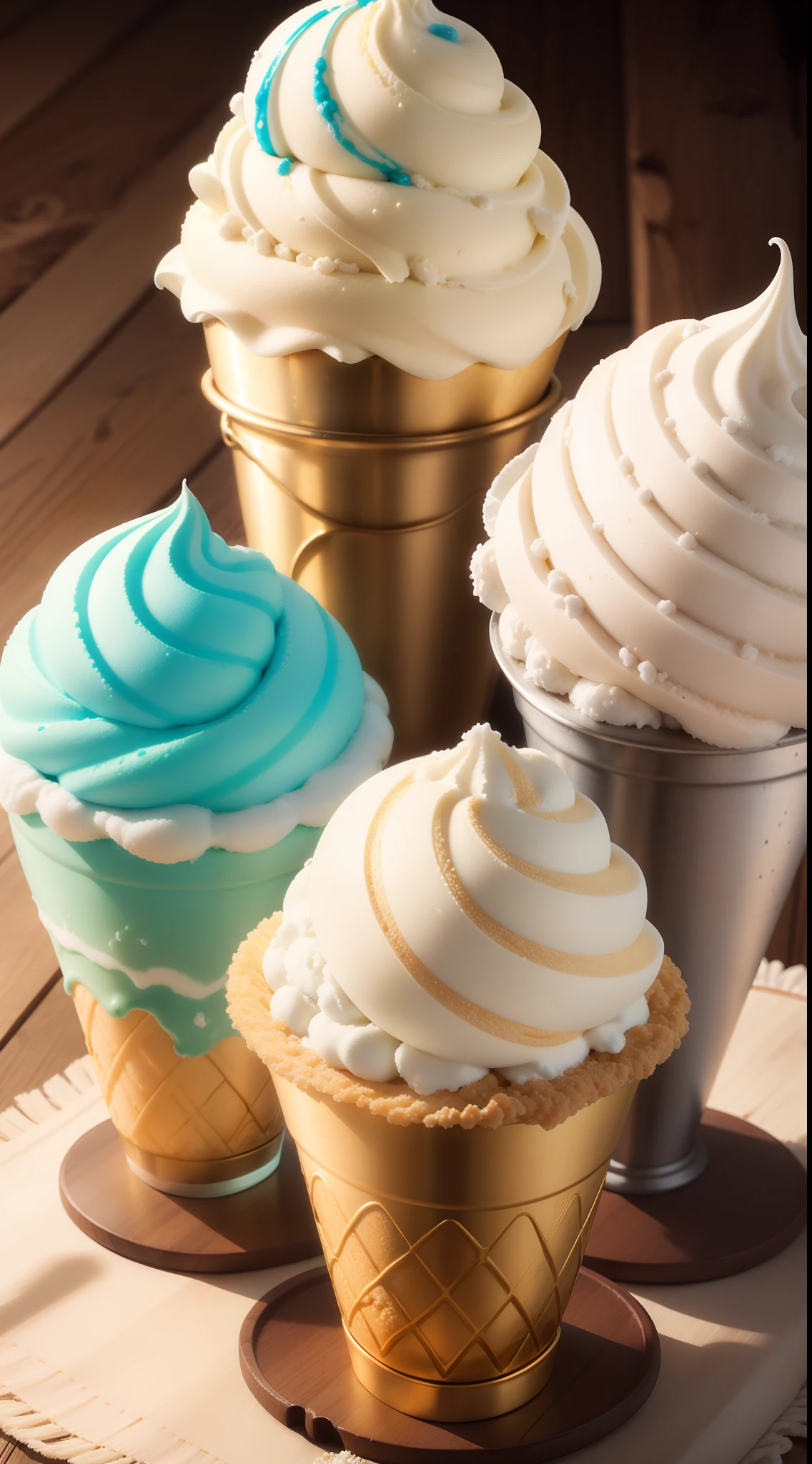 Quatro sorvetes, sorveteria, 4 sorvetes, apenas 4 sorvetes, bolas de sorvete, ice cream cone, 8k, confeitaria
