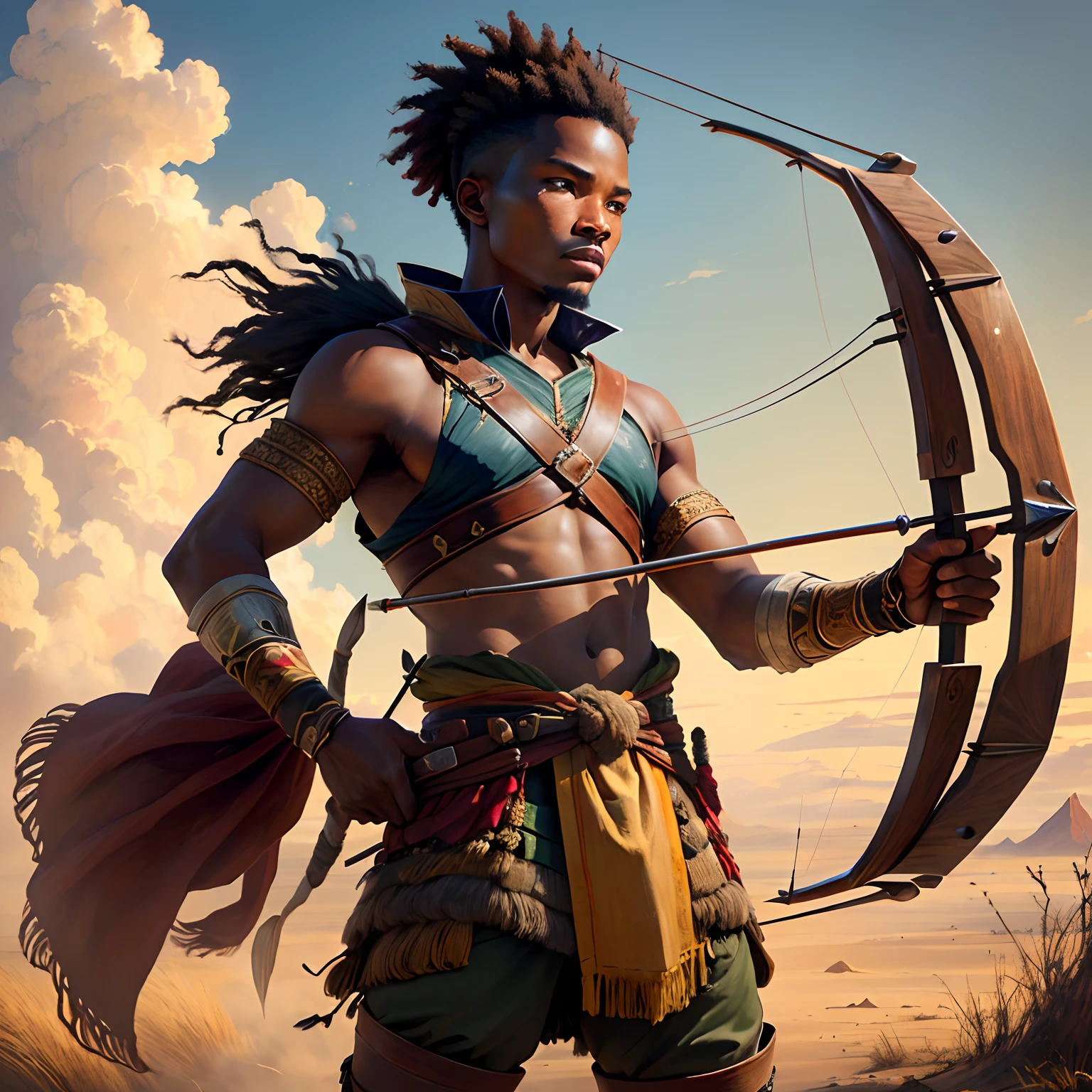 African hunter with bow and arrow