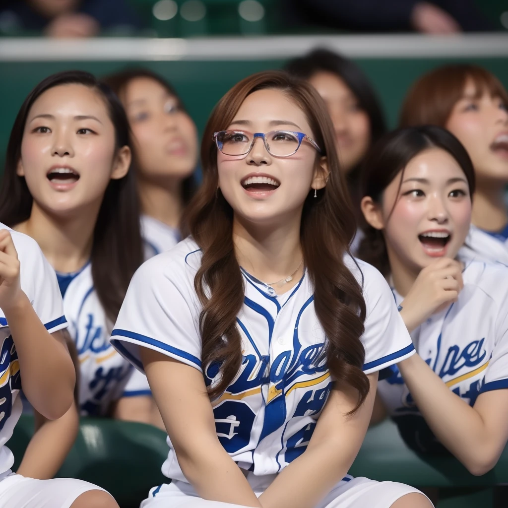 Koshien Stadium Lots of cheerleaders girl with Close-up of the faces of the cheering seats eye glasses