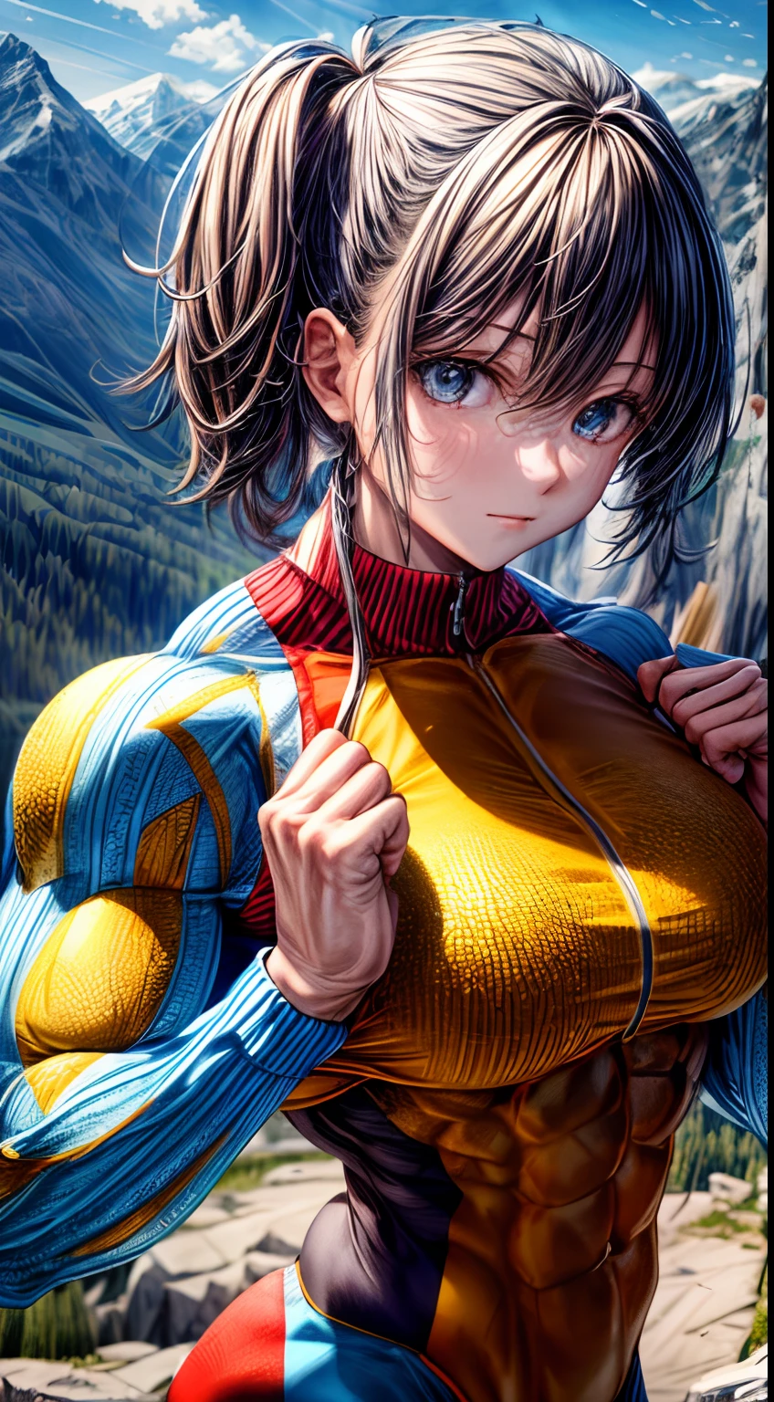 (BEST lighting) , (ultra intricately detailed) , 4K unification, (super-detailed CG: 1.2) , (8K: 1.2),(Original), (Masterpiece) , (Best quality),(Masterpiece:1.4),Anime-ish high quality,(Masterpiece),Masterpiece, Best quality, absurderes,((masterpeace, 4K, 8K, Yes, A high resolution))1girll, She was hiking a mountain，Head to a mountain resort, hiking clothes, Spring, Boots, Perfect figure, dual horsetail, Sweat, Dynamic pose, ((body builder:1.5)),Temple background,(Beautiful bace),(Girl),(Female),(((Upper body:1)))