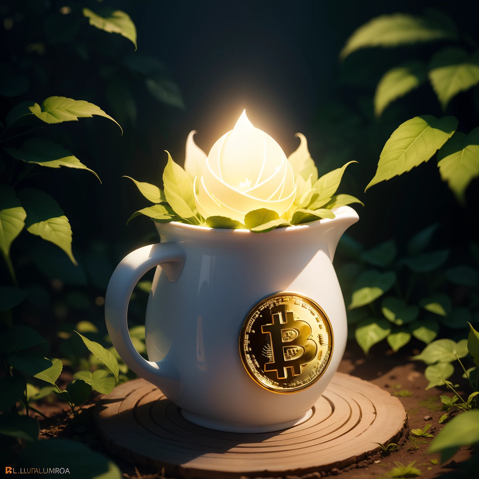 Criar imagem de uma fada com efeito pixel, segurando vaso cheio de Bitcoin,era medieval a luz da lua, floresta encantada de Bitcoin, efeito pixel