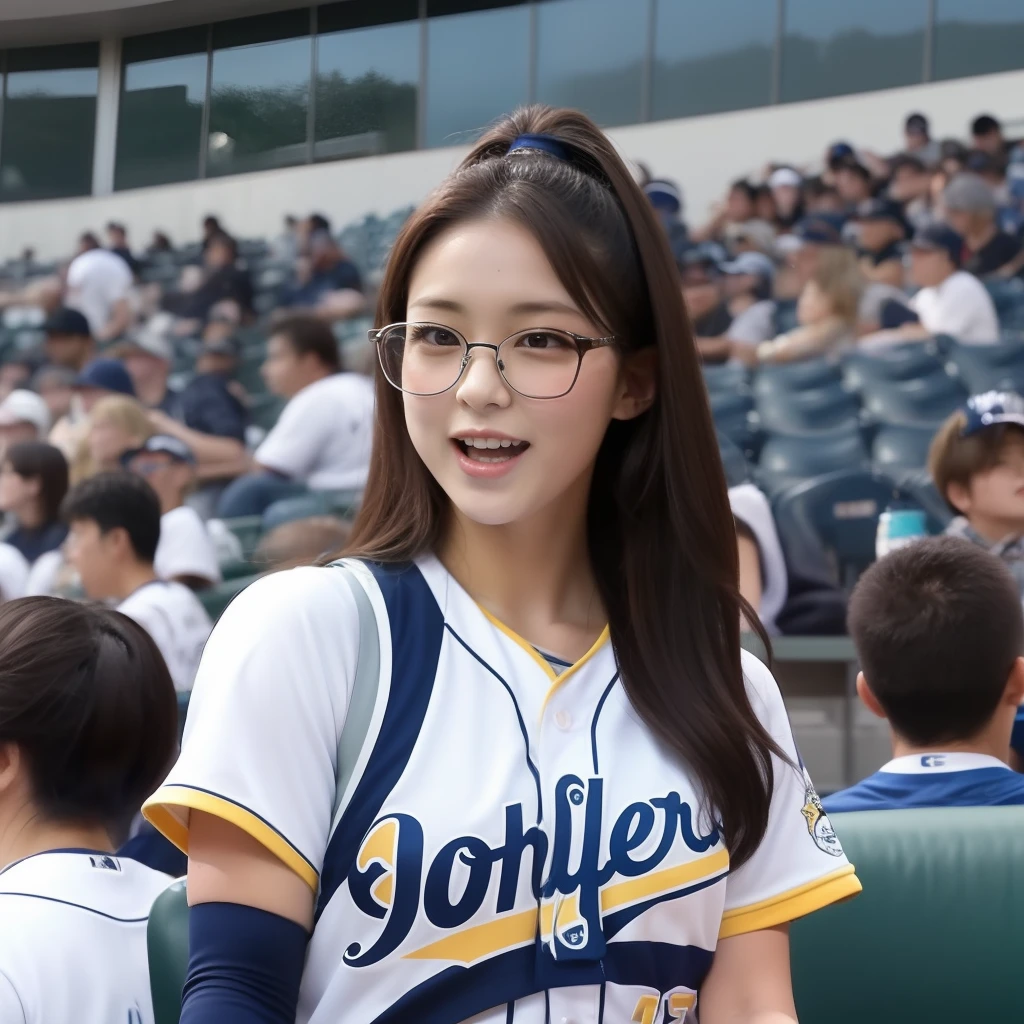 Koshien Stadium Lots of cheerleaders girl with Close-up of the faces of the cheering seats One person wearing glasses