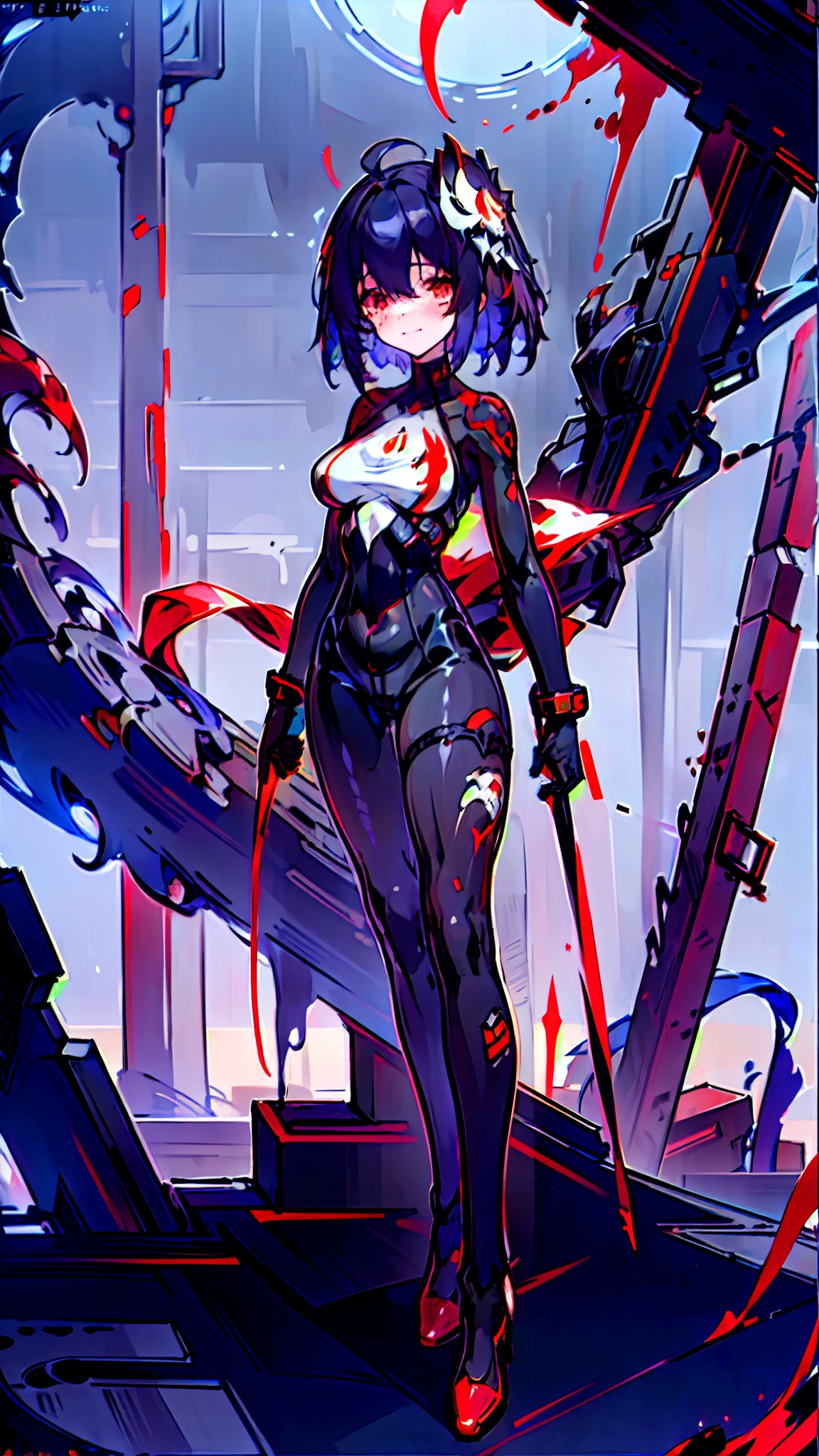 wince, long eyelasher, solid circle eyes, Light smile, Ear blush, devil pupils, Red eyes, Tears, Empty eyes, Dark blue hair, hair between eye, Short hair, huge ahoge, Mad eyes, bandage on, bandage over one eye, Smile, Sad, Crying, ripped apart, expressionless eyes, surrealism, shadowing, anaglyph, stereograms, tachi-e, angle of view, Atmospheric perspective, Chiaroscuro, Cinematic lighting, 8K, Super detail, ccurate, Best quality, hyper HD, retinas, Masterpiece, Textured skin, Award-Awarded, A high resolution, Best quality, Super detail, best qualtiy, 8K, digitial painting,1girll, 独奏, standing on your feet, hair adornments, Red eyes, , blood stain, mechanicalparts, electrical wires, electric cables, Failure effect, terroral, sci-fy, A futuristic, background inside dark, neonlight, cyber punk perssonage, hyper realisitc, eerie, unnerving, spine-chilling, terroral, onesie,Red eyes,Venom possession,Blackened,long black gloves,Jumpsuits,Skinny one-piece latex clothing,Highlight her gorgeous figure,Wrap the whole body,symbiote,((Raised sexy)),onesie,Red eyes,Venom possession,Blackened,long black gloves,Jumpsuits,Black latex clothing,Blood-red eyes,Best quality, high resolution, Ultra-detailed, Vivid texture, Mask, Skinny one-piece latex clothing, bangs,Purple hair,Wear socks,Tears,anklet,washes,Blackened,Wrapped in black slime,A sad expression,Say goodbye to the gaze,Red coat,long eyelasher, solid circle eyes, Light smile, Ear blush, Red eyes, Tears, Empty eyes, Dark blue hair,Red coat,bleed,,The legs were covered with bandages,The legs were covered with bandages,The whole body is covered with bandages,Anime girl in red cape