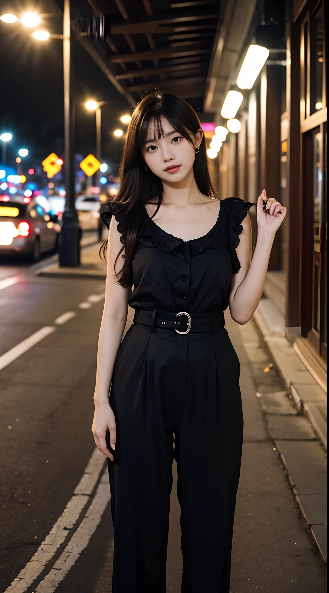 Masterpiece, Best quality, M14, Solo, standing, Hand up