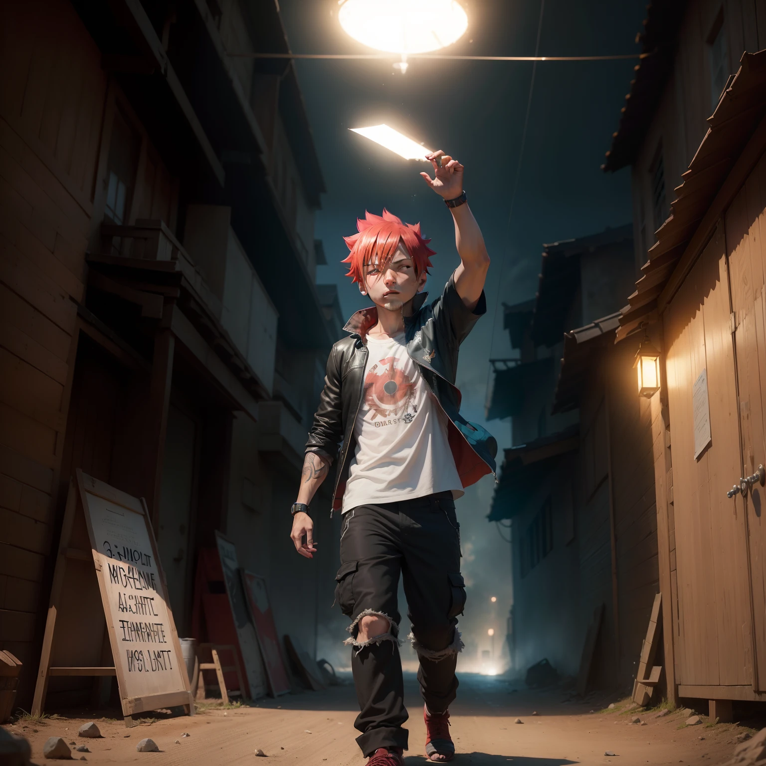 Leonel Messi (((1boy, (natsu_dragneel:1.2), cachecol, sem mangas, olhos negros, fogo, arm up,))) default_outfit, standingn, olhando_at_viewer, solo, male_focus, Cowboy_shot, retrato em close, ao ar livre, (noite, escuro:1.25 ), street, (darkestdiffusion style:0.6), (evreka15 style:0.6), best quality, absurdes, highres, (original), (papel de parede extremamente detalhado), 8k, (cor), (trending in artstation, cgsociety, pixiv: 0.85), altamente detalhado, (coerente:1.5), (beautiful composition:1.2), (dynamic  lighting), (intrincado:1.15), (symmetr:1.1), (hd:1.25), (obra-prima:0.9), (por atey ghailan e anton fadeev:0.9), [light_rays], lua, (blurry_background, profundidade de campo:0.5), Official_Art,