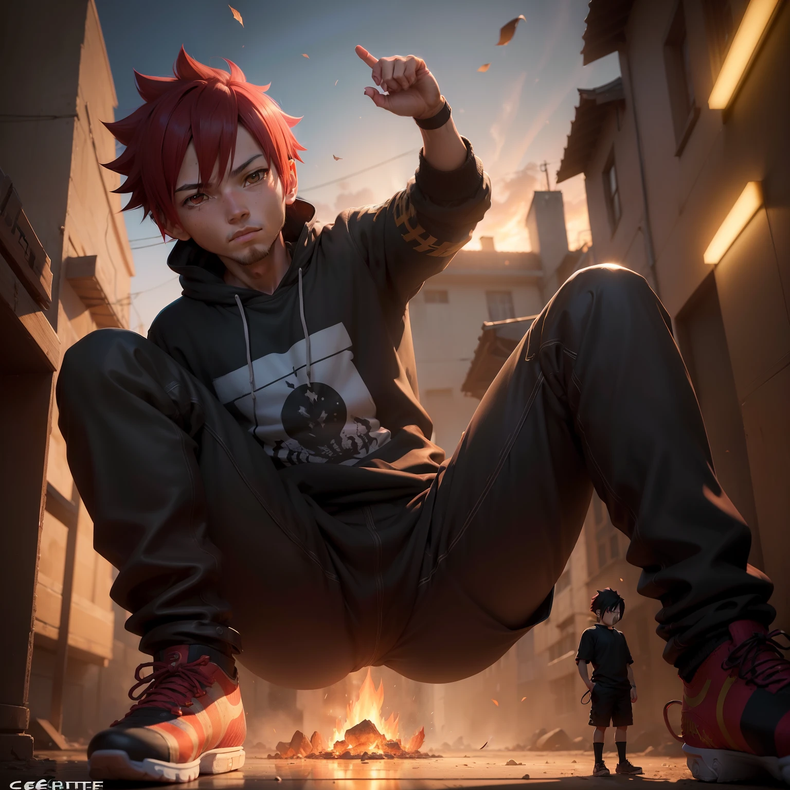 Leonel Messi (((1boy, (natsu_dragneel:1.2), cachecol, sem mangas, olhos negros, fogo, arm up,))) default_outfit, standingn, olhando_at_viewer, solo, male_focus, Cowboy_shot, retrato em close, ao ar livre, (noite, escuro:1.25 ), street, (darkestdiffusion style:0.6), (evreka15 style:0.6), best quality, absurdes, highres, (original), (papel de parede extremamente detalhado), 8k, (cor), (trending in artstation, cgsociety, pixiv: 0.85), altamente detalhado, (coerente:1.5), (beautiful composition:1.2), (dynamic  lighting), (intrincado:1.15), (symmetr:1.1), (hd:1.25), (obra-prima:0.9), (por atey ghailan e anton fadeev:0.9), [light_rays], lua, (blurry_background, profundidade de campo:0.5), Official_Art,