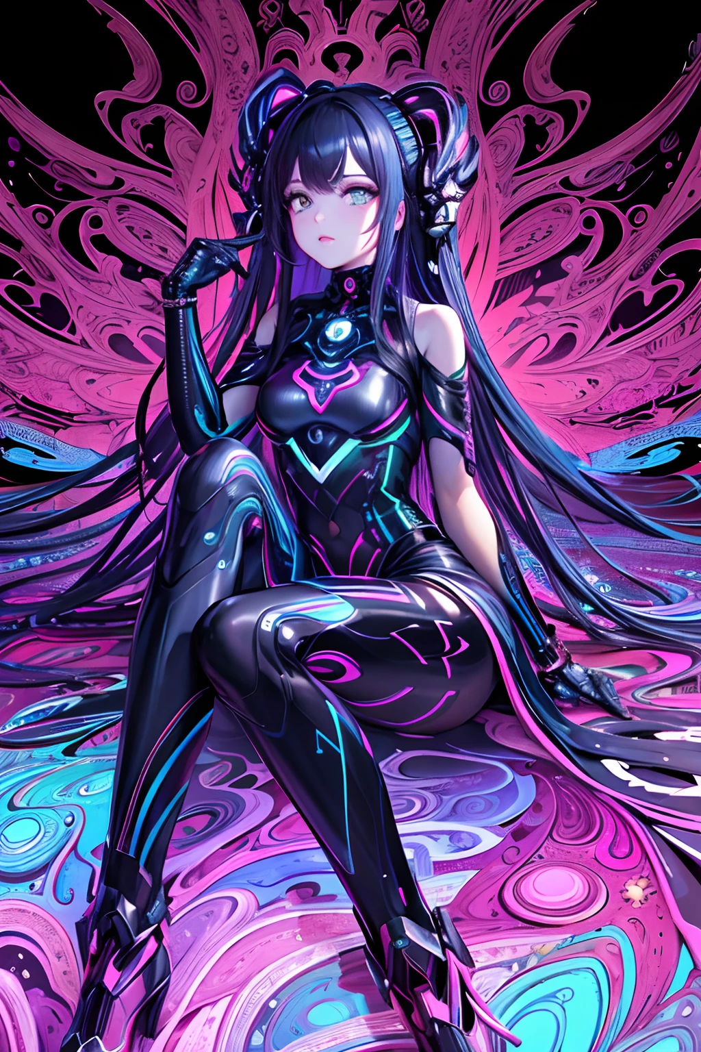 (tmasterpiece,top Quority,best qualtiy,offcial art,Beauty and aesthetics:1.2),(1girl:1.3),The is very detailed,(s fractal art:1.2),extremely colorful,Most detailed,(zentangle:1.2),(dynamicposes) , (abstract backgrounds:1.5), (cyber punk perssonage:1.2), (shiny skins), (many color:1.4), The upper part of the body