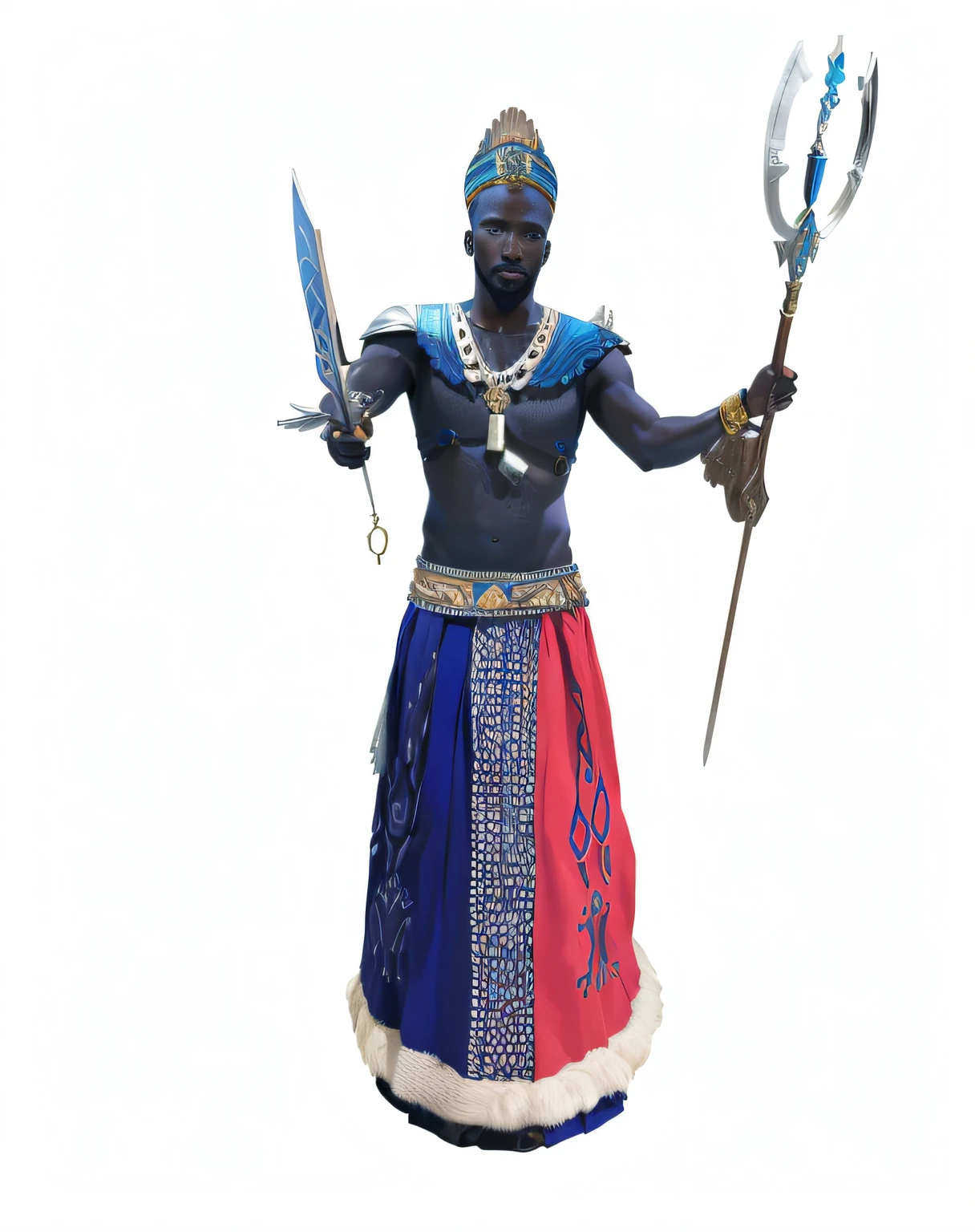 hiper realistic, hd, ogum, orixa, deus africano, azul, deus azul, metais, guerreiro