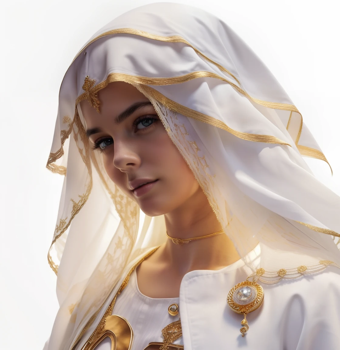 ((Blessed Virgin Mary. 19 years old))) ((( Con una cara seria y piadosa. Con una mirada dulce y tierna))) (obra maestra, calidad superior, mejor calidad, arte oficial, beautiful and aesthetic: 1.2), (1girl), extremadamente detallado, (Arte fractal: 1.3), colorido, highest detailed, Cara perfecta, parte superior del cuerpo, HDR, (orando: 1.3), (golden lines of white coat: 1.2), galaxia, (rayas de luz), eye-catching visuals, (dynamic stripes, senderos luminosos: 1.2), colores vibrantes,