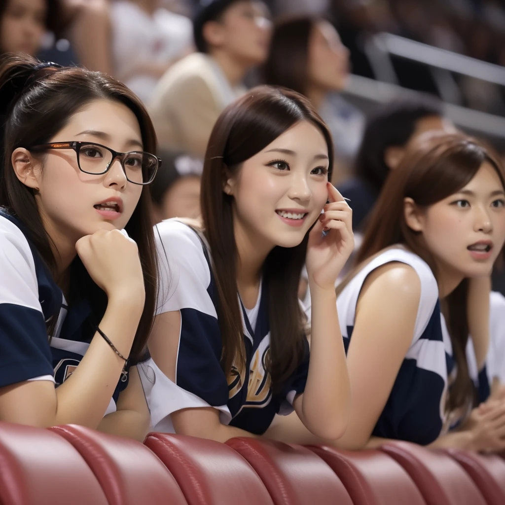Koshien Stadium Lots of cheerleaders girl with Close-up of the faces of the cheering seats One person wearing glasses