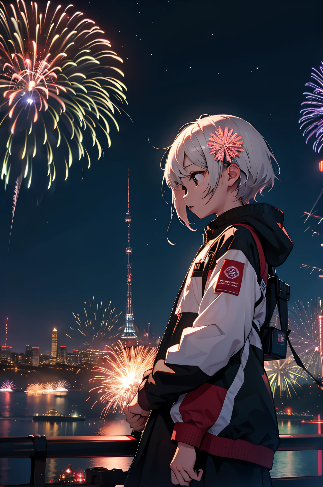 4K、32K、Fireworks in the night sky、Vivid fireworks fill the sky、unmanned