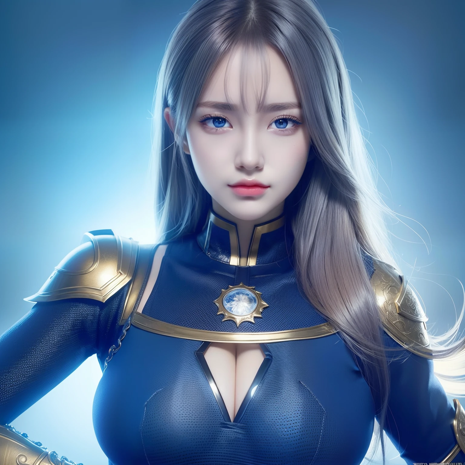 (Ultra Real), (Illustration), (High Resolution), (8K), (Very Detailed), (Best Illustration), (Beautiful Detailed Eyes), (Best Quality), (Ultra Detailed), (Masterpiece), (Wallpaper), (Detailed Face), 1girl, girl with heroes costume, blue eyes, muscle, heroes girl, big breast,