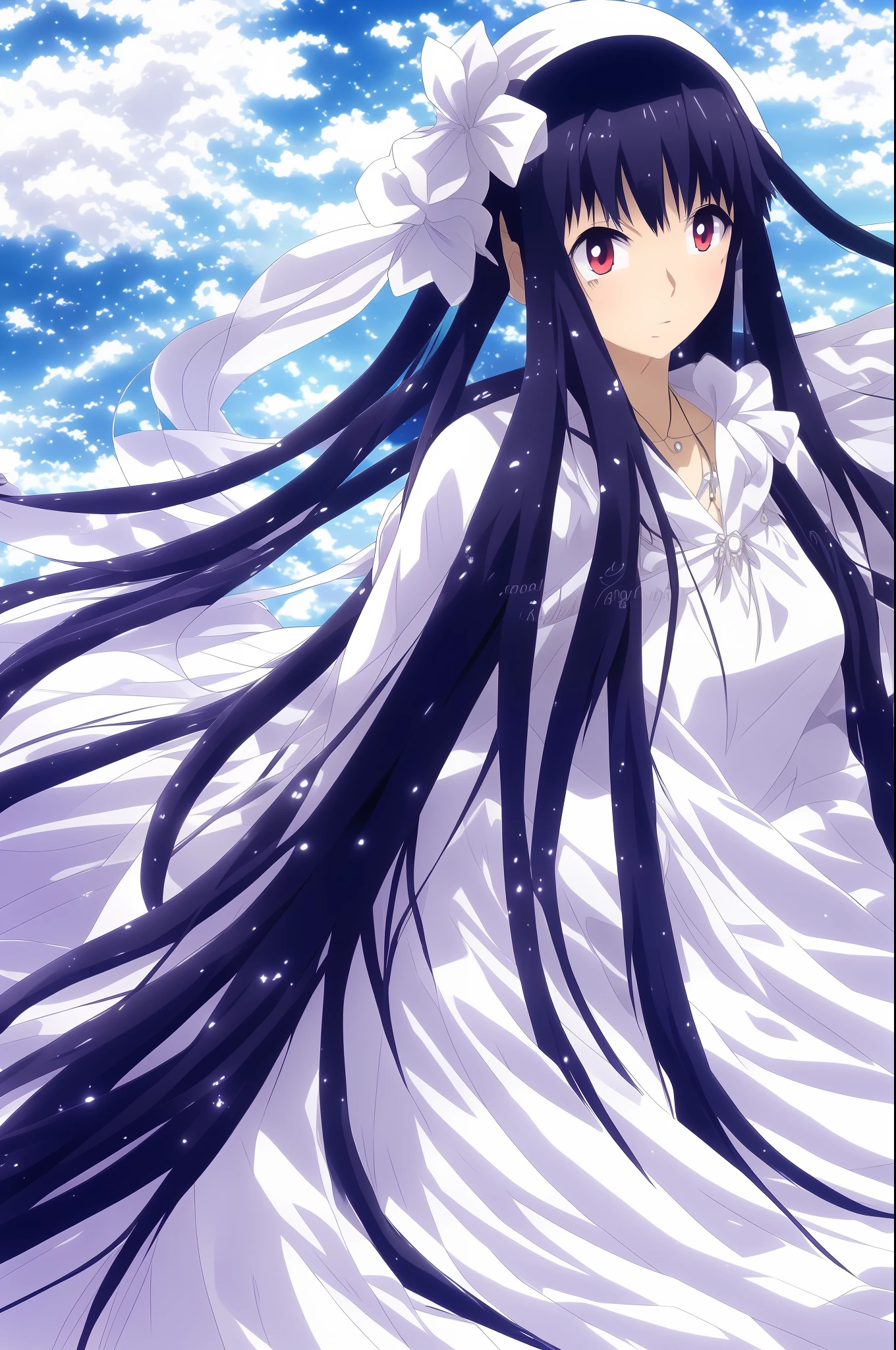 Anime girl with long black hair and blue eyes in white dress, anime style 4 k, beautiful anime portrait, detailed digital anime art, detailed portrait of anime girl, anime art wallpaper 4k, anime art wallpaper 4k, Detailed anime art, digital anime illustration, anime style portrait, anime art wallpaper 8 k, clean detailed anime art, beautiful anime art style