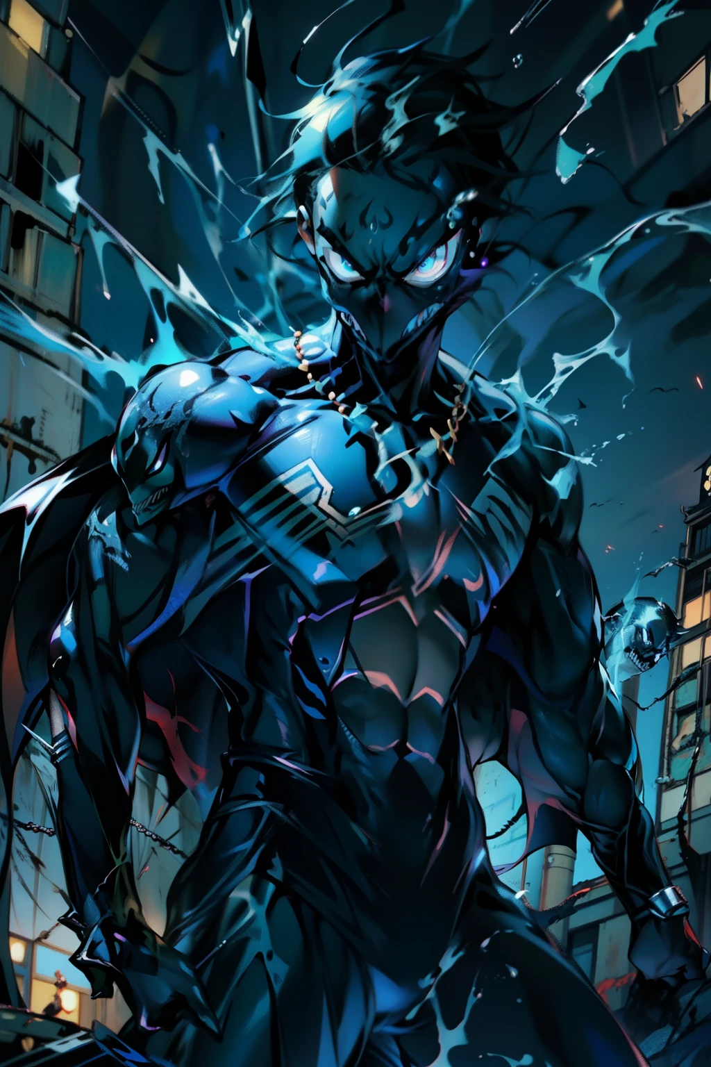 《the original god》Arataki Kazuto , male people, chest muscle, Sexy , Venom symbiote for your body, Black mucus of the body , into venom, venomize,Black bodysuit,(Cloak),Red cape,Abs,(Adult male)((Venom possession,venom symbiote)),over-Tortoise Man,Battle damage,((Masterpiece)), ((Best quality)), Ultra detailed,((illustration)), Dynamic Angle, Detailed light, (Delicate eyes), Floating, 1boy, Male focus, Head, Clothing, Yellow eyes, necklace, tattoo, (Forehead:0.8), (ahoge:0.8), jewelry, brunette color hair,apathy,Ray, chest muscle, Sexy , Venom symbiote for your body, Black mucus of the body , (into venom), Venom,frontage,Bust photo,White tight-fitting top,spiderman outfit,style of anime4 K, 4K anime wallpaper, Badass anime 8 K, 4 k comic wallpaper, young anime man, Anime boys, Anime wallpapers 4 k, Anime wallpaper 4K, High quality anime art style, Anime moe art style, Anime art wallpaper 8 K, Anime art wallpaper 4 K, RGB lighting,