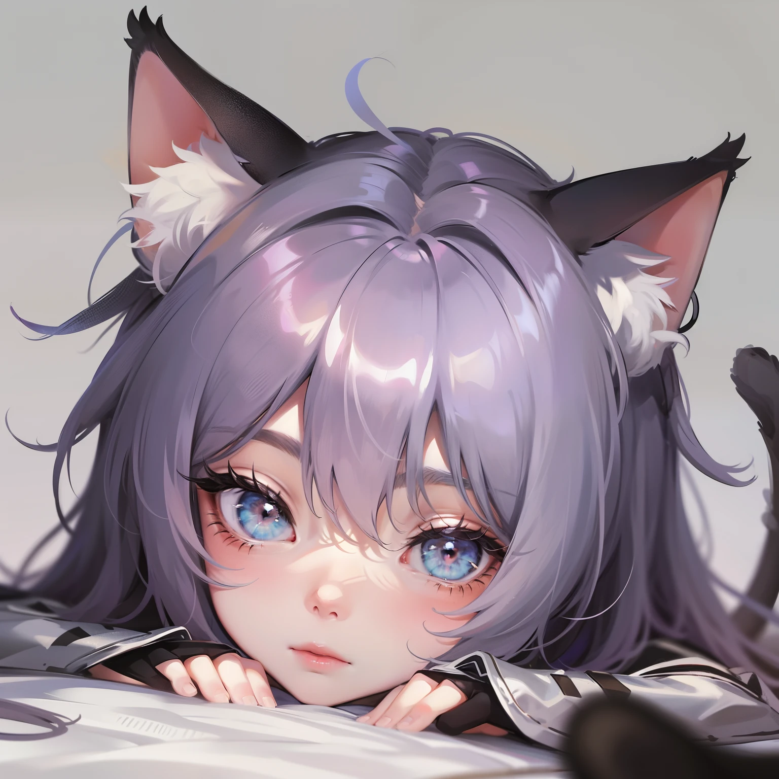 A boy,Cat ears,a cat tail,adolable,Look to the lens,facial closeups,simple backgound