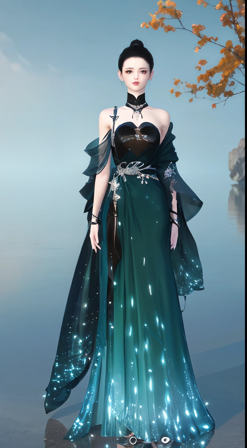 1 woman(beauitful face)、Full body standing painting,独奏,Transparent background,Game character costume design,Gorgeous dress、Sequins like fish scales,high detal,cinematic colorgrade,Ultra photo realsisim,Digital SLR,white backgrounid,Ultra-high resolution,Sharp focus,tmasterpiece,hdr,8K,(The is very detailed的 CG unified 8k 壁纸)