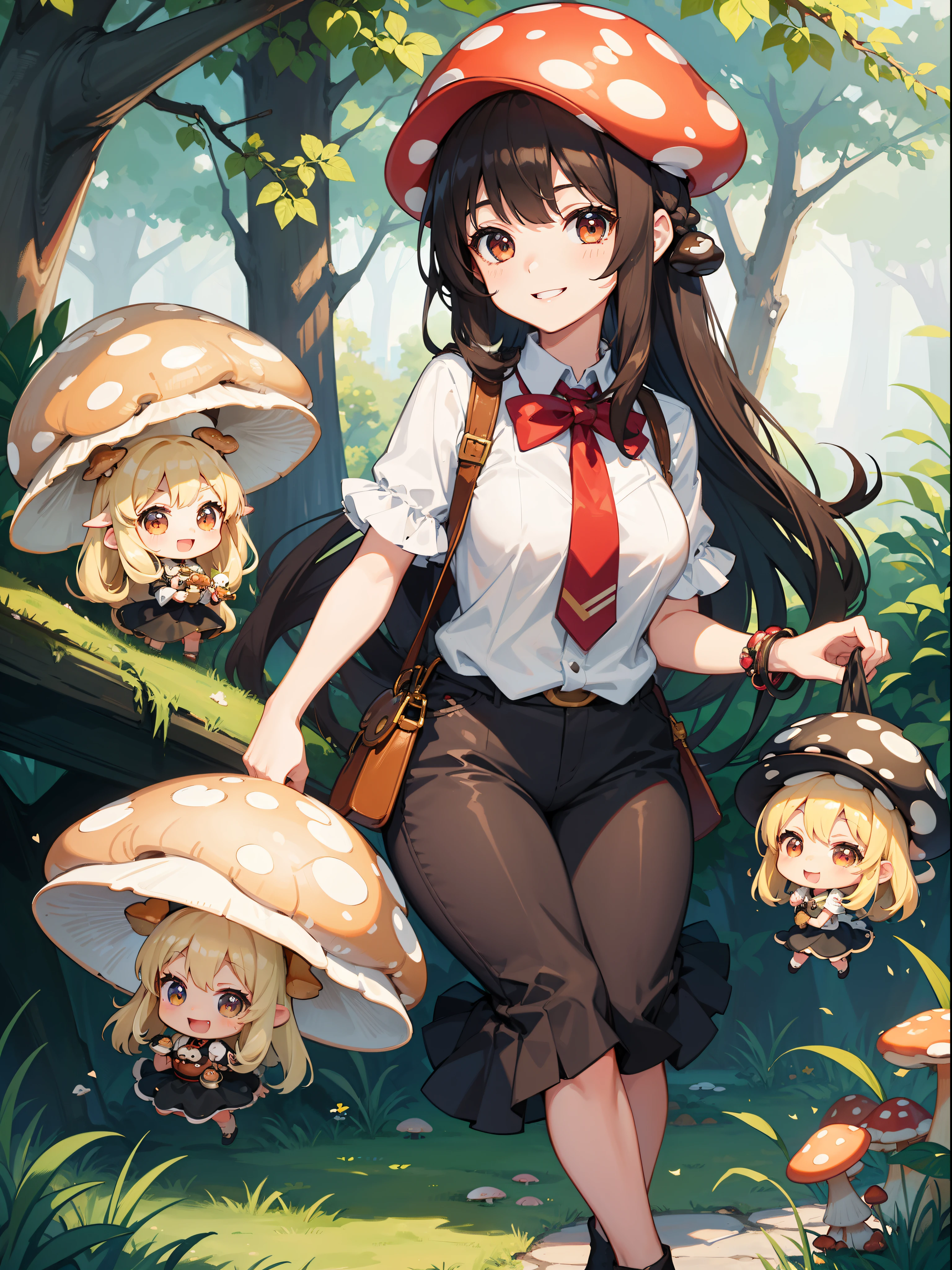 Girls with mushrooms, Chibi, Cute, Big smile, mushrooms, mushrooms + mushrooms + mushrooms + mushrooms + mushrooms,
