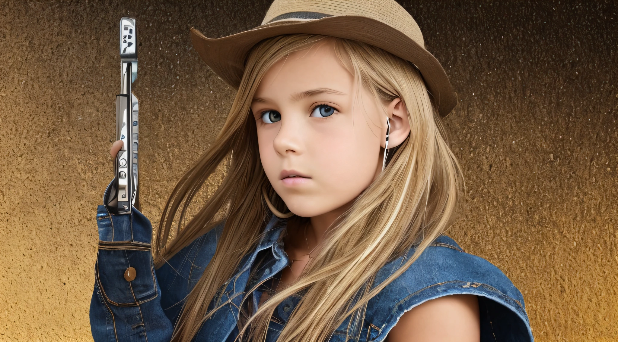 Cavalgar na tempestade, GIRL CHILD BLONDE HAIR, longos ,fechar para cima, ESTILO RUSSA DE fones de ouvido, CASACO DE PELE PRETA.