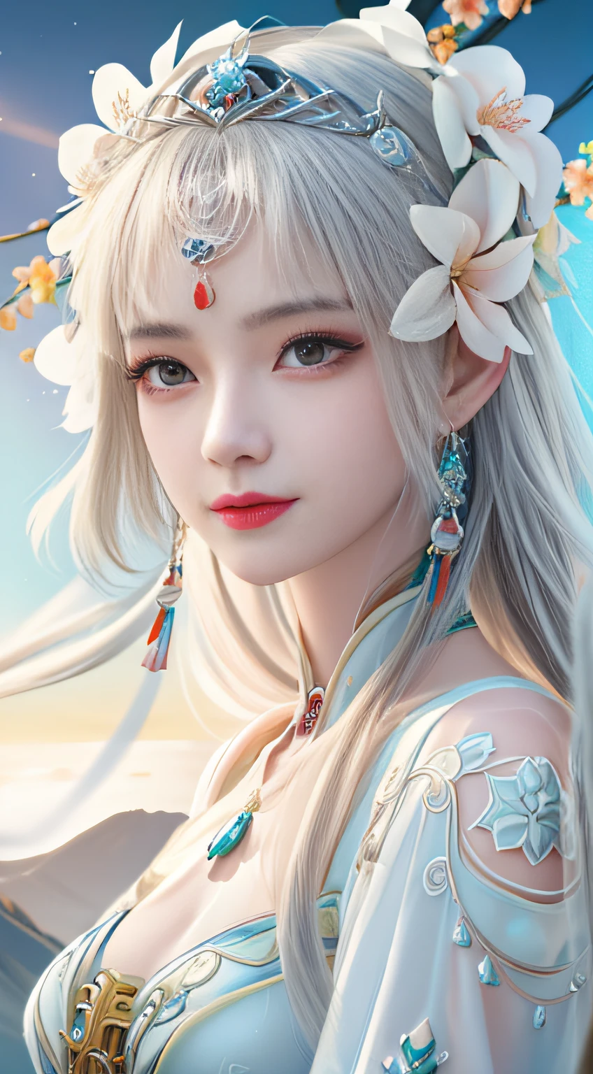 a close up of a woman with a flower in her hair, Guviz-style artwork, a beautiful fantasy empress, ((a beautiful fantasy empress)), Inspired by Ai Xuan, Inspired by Lan Ying, inspired by Xie Sun, Fantasy art style, Guviz, Inspired by WLOP, 8K high quality detailed art, Ethereal beauty
