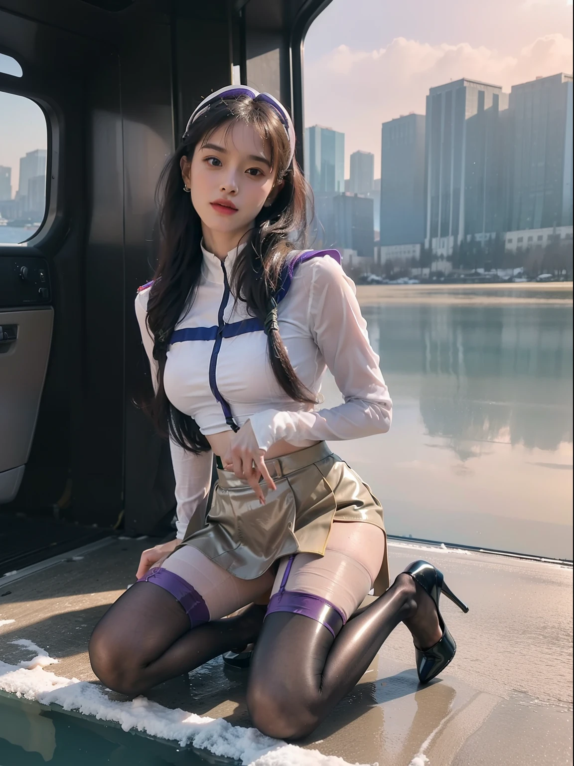 (full bodyesbian:2),(1girll:1.2),(Reveal high heels,A perfect match to the picture:1.1), (anatomy correct:1.3), (Clear latex pantyhose:1.4),(Cyberpunk city characters|Underground|At the summit|on a snowy mountain|over the sea|in the water|On the boat|Top of high-rise building|On the street|in woods|at the lakes|In front of the waterfall|in an airplane|In space|In the palace|In glass|In the sewers|In the mud|in a Petri dish|In nuclear wastewater|In venom|The metropolis of the future|:1.1),(Wear gorgeous student uniforms and knee-length skirts:1.7), (Polished pointed toe heels:1.6), (Stockings reflective:1.5),(In pink|amarelo|blue colors|green color|red colour|white colors|black in color|purpleish color|greys|Beige|Flesh-colored:1.3),(Accurate and perfect face:1.4),A shallow laugh,,hyper HD, Ray traching, reflective light,structurally correct, Award-Awarded, high detal, lightand shade contrast, Face lighting,cinmatic lighting, tmasterpiece, super detailing, high high quality, high detal, best qualityer, 16k,