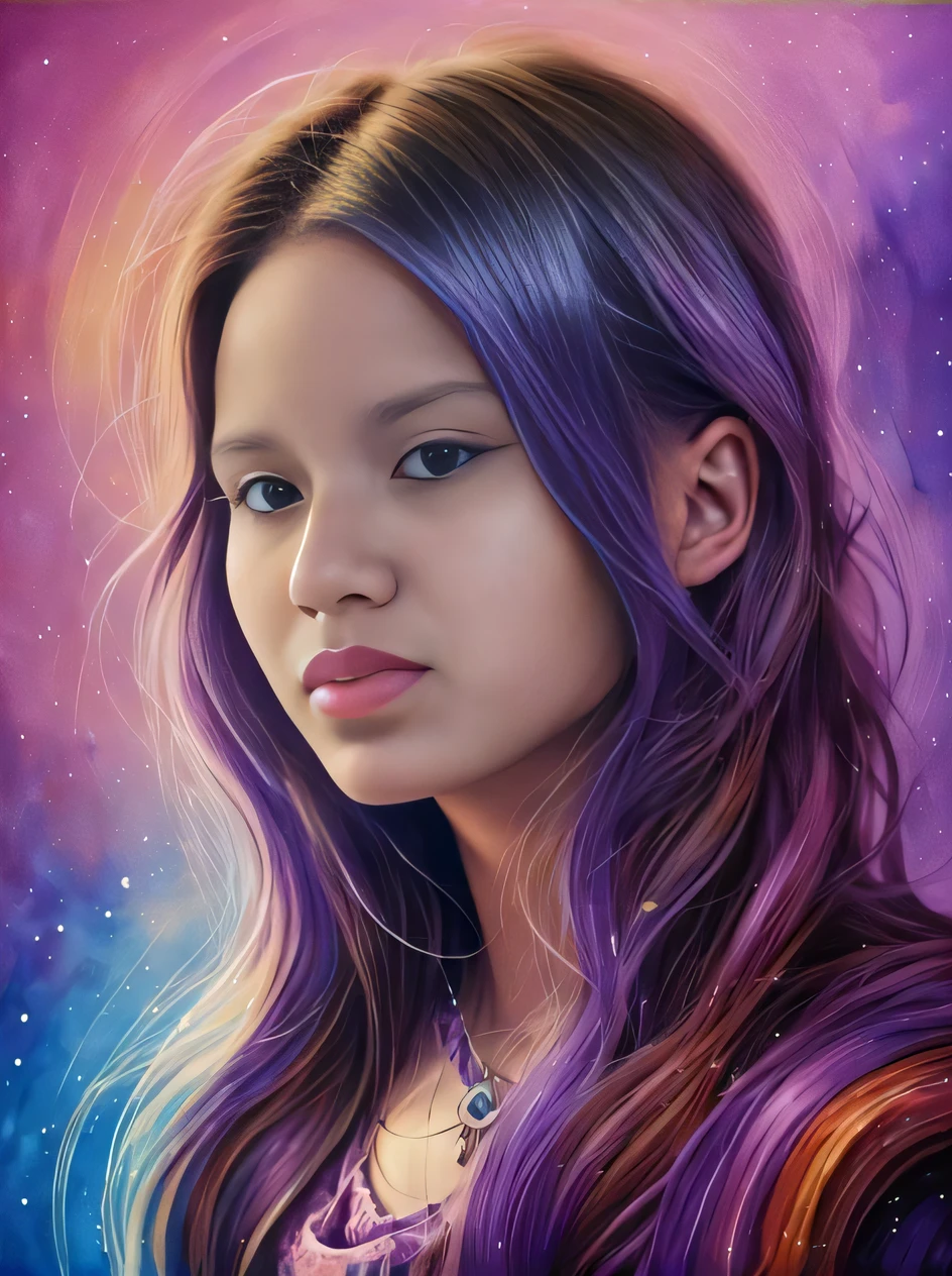 uma pintura de uma com cabelo roxo e um colar, pintura realista da meninao, pintura digital impressionante, retrato colorido detalhado, retrato de fantasia digital, pintura digital bonita, lindo pintura digital, retrato bonito da arte da fantasia, retrato da fantasia, retrato da arte da fantasia, retrato colorido, retrato bonito da fantasia, estilo de pintura digital, pintura digital brilhante, arte do retrato da fantasia, Ross Tran 8 K