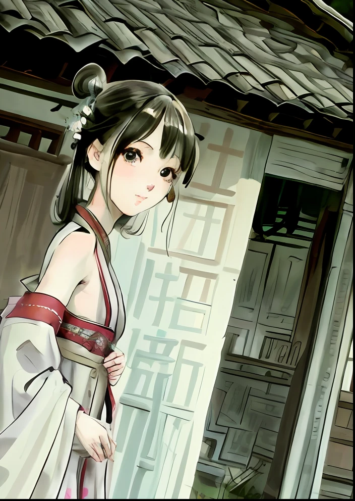 (masterpiece),best quality,good anatomy, shuimobysim,(1 girl:1), (upper body),(smile),short hair,(hanfu),(ecchi0.5), (trees:0.5), (flowers:0.6) ,(wooden house:0.2),(bamboo forest:0.2),(creek:0.2),(river:0.2),