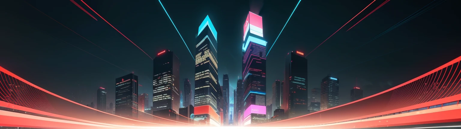 Help me generate 3840*1080 pixel wallpaper，Ask for cool、succinct，high-class。Bold colors，There is an anime style，There is interaction between the left and right content