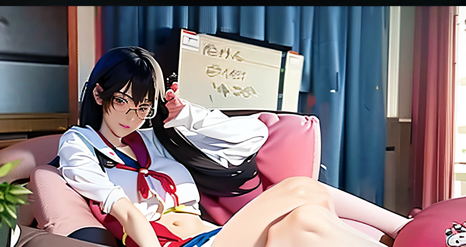 Anime girl talking on phone with long black hair and glasses, gapmoe Yandere, cel shaded anime, screenshot from guro anime, attractive matoi ryuko, seductive anime girls, Yandere, anime ninja scroll, ninja scroll anime style, bakemonogatari, fubuki, gapmoe Yandere grimdark, Perfect blue, rumiko