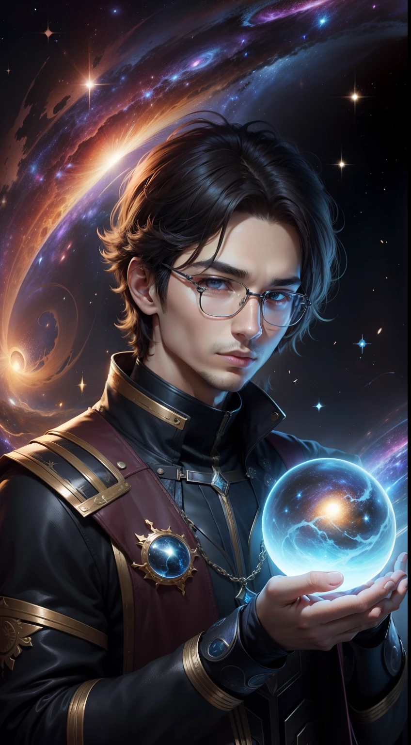 1 man hold galaxy,Math formula, Fantasy,magic, galaxy