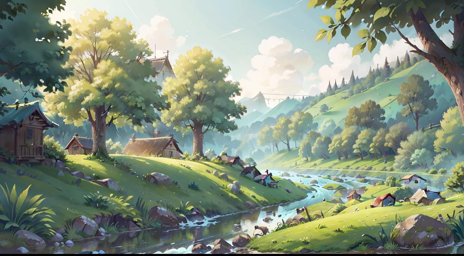 Fresh countryside,River side,The silence is pleasant。
