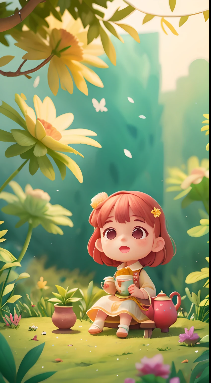 1girll，ancient wind，Drink tea outdoors，（tmasterpiece：1.2） （realisticlying：1.2） （Bokeh） （best qualtiy） （detailedskin：1.3） （complexdetails） （8K） （detailedeyes） （Sharp focus）,（having fun）