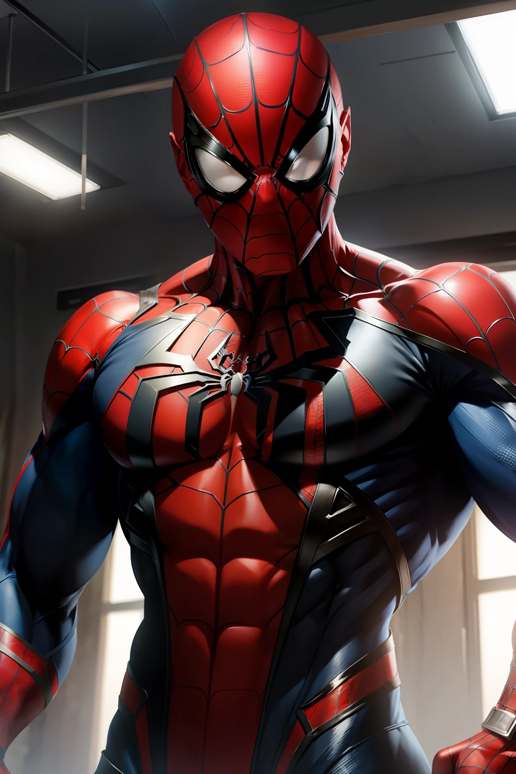 Muscular Spider-Man，Remove the mask，Look ahead。