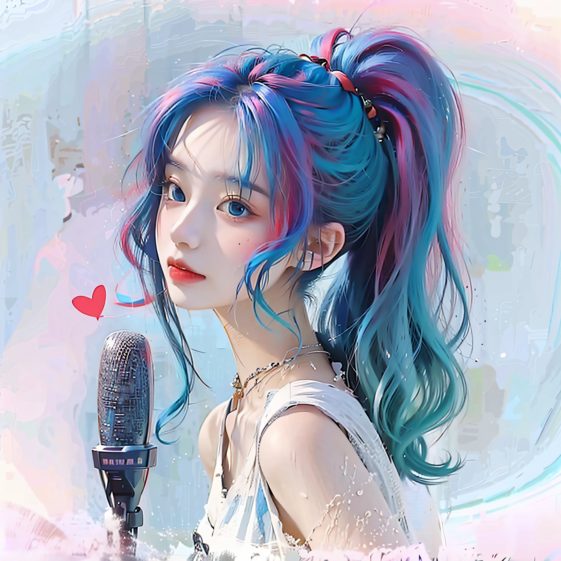A girl with blue hair and microphone girl with blue hair, beautiful blue-haired girl,