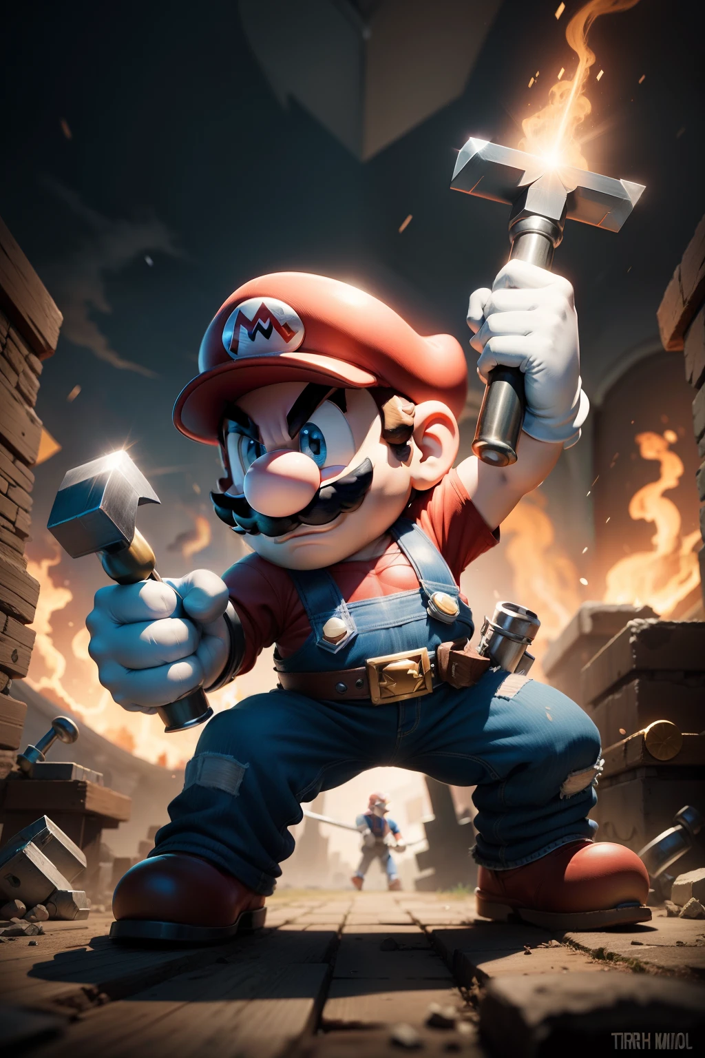 Mario Thor merger: A plumber wielding the well-detailed Mjölnir hammer.