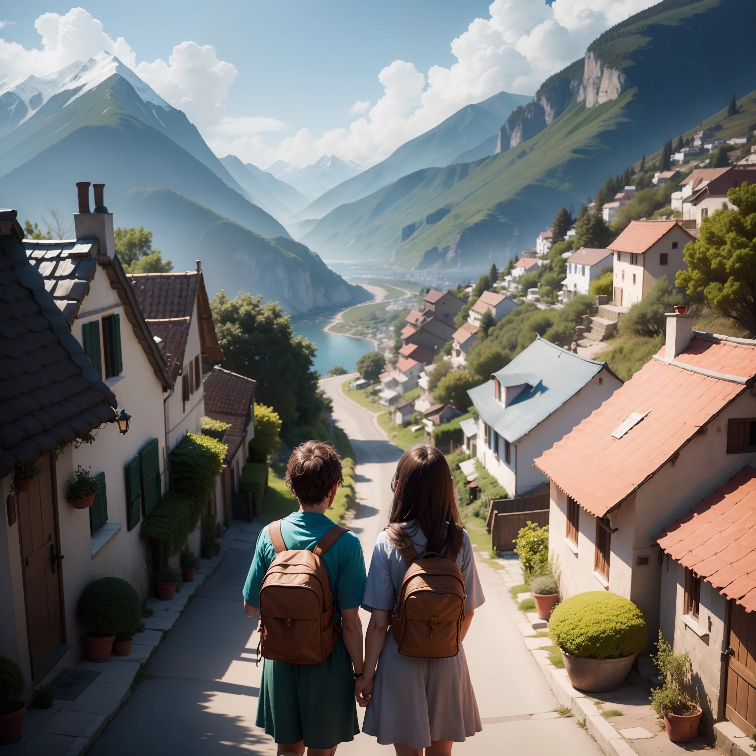 Once upon a time, in a small village nestled between the mountains and the sea, lived two best friends named Mia and Jake. They were known throughout the village for their insatiable curiosity and boundless spirit of adventure.