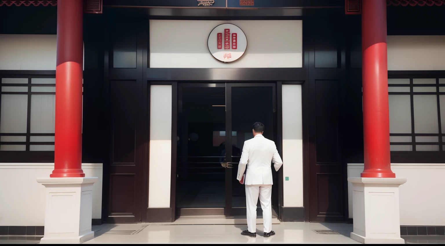 There is a square face in front of the Beihai Hotel,Thick eyebrows,Good looks,People who seem to have leg problems