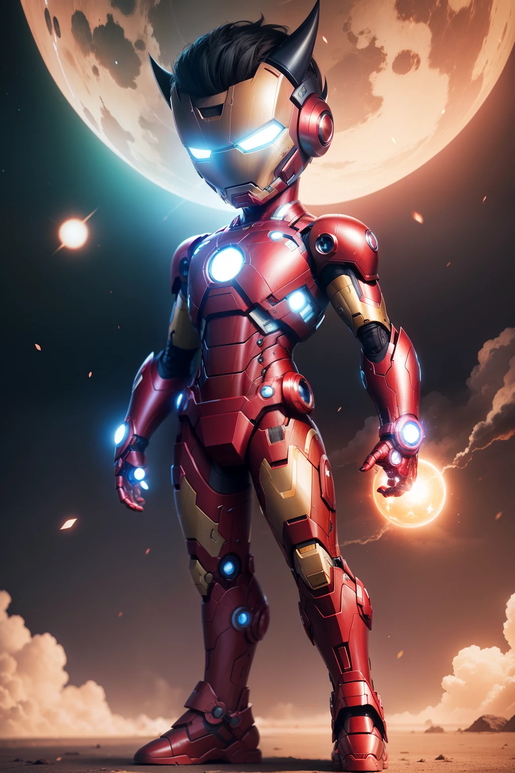 Iron Man fusion Astro Boy: A robotic boy with state-of-the-art technology.