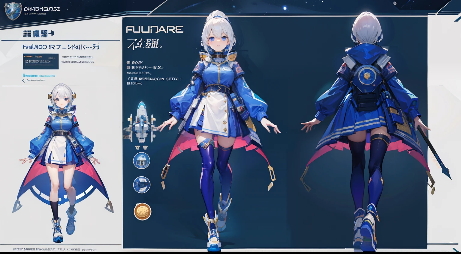 masterpiece, woman space cadet, detailed face, fullbody, extra detail, character sheet, many items