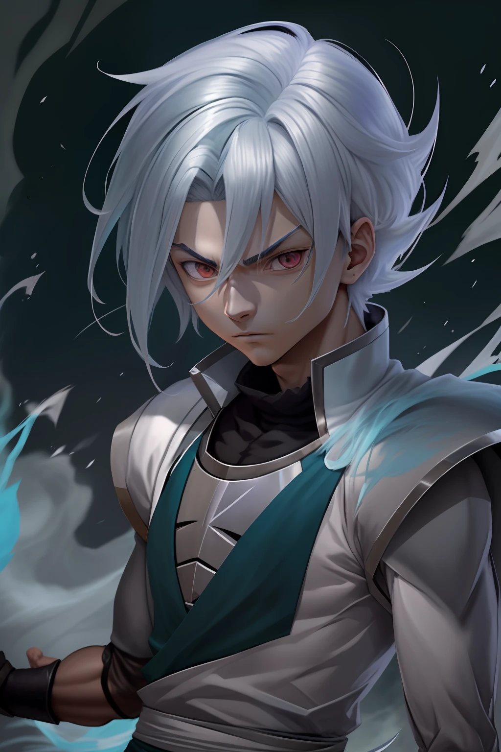 personagem de anime com cabelos brancos e olhos azuis segurando uma espada, cara bonito na arte demon slayer, Arte Oficial, hero 2 d fanart artsation, (fire), divindade de cabelos brancos, portrait knights of zodiac girl, personagem de anime masculino, Keqing de Genshin Impact, Killua Zoldyck Retrato, um louco de cabelos prateados, arte oficial, badass anime 8 k