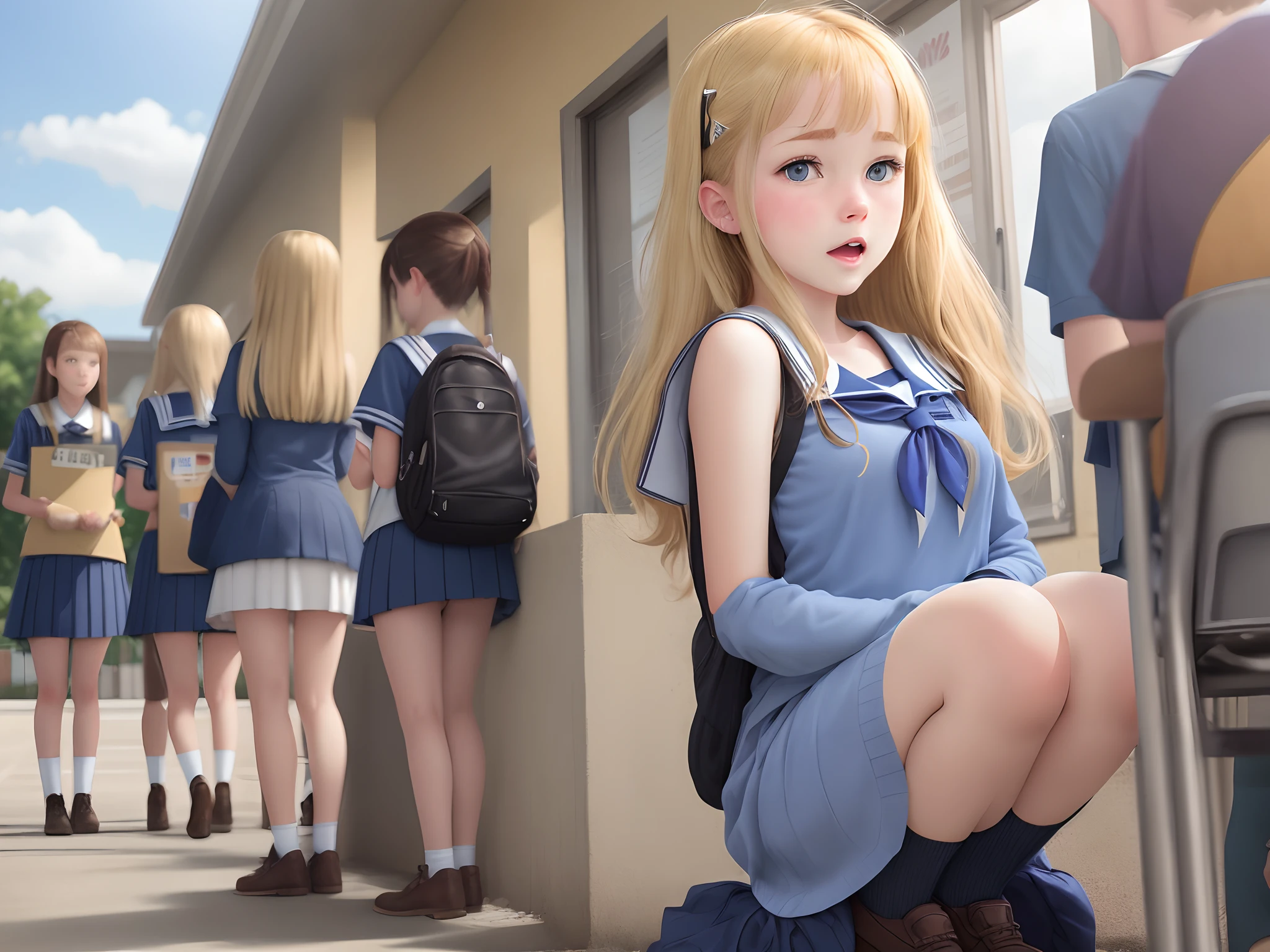 Blond teen school has to pee