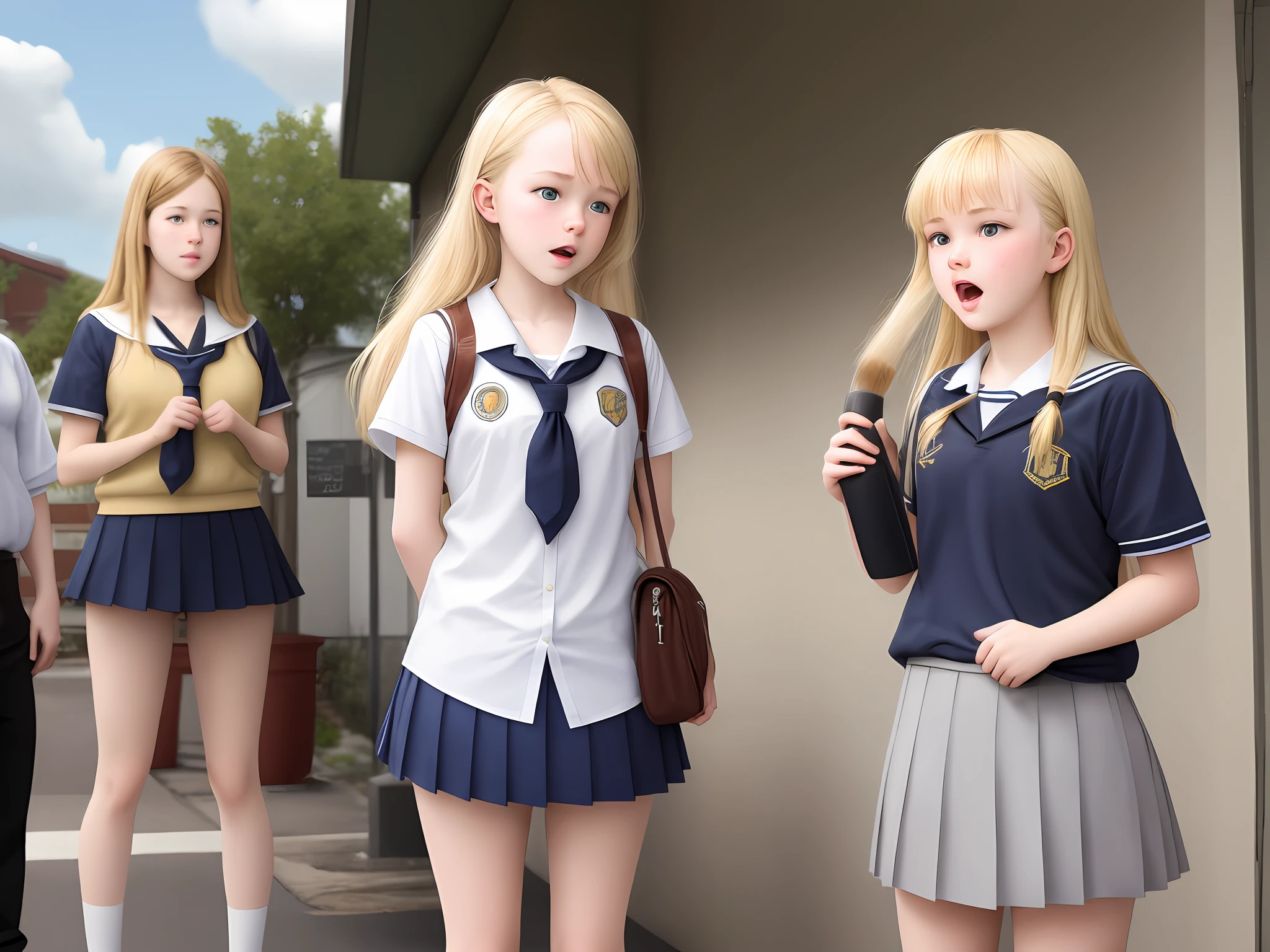 Blond teen school has to pee