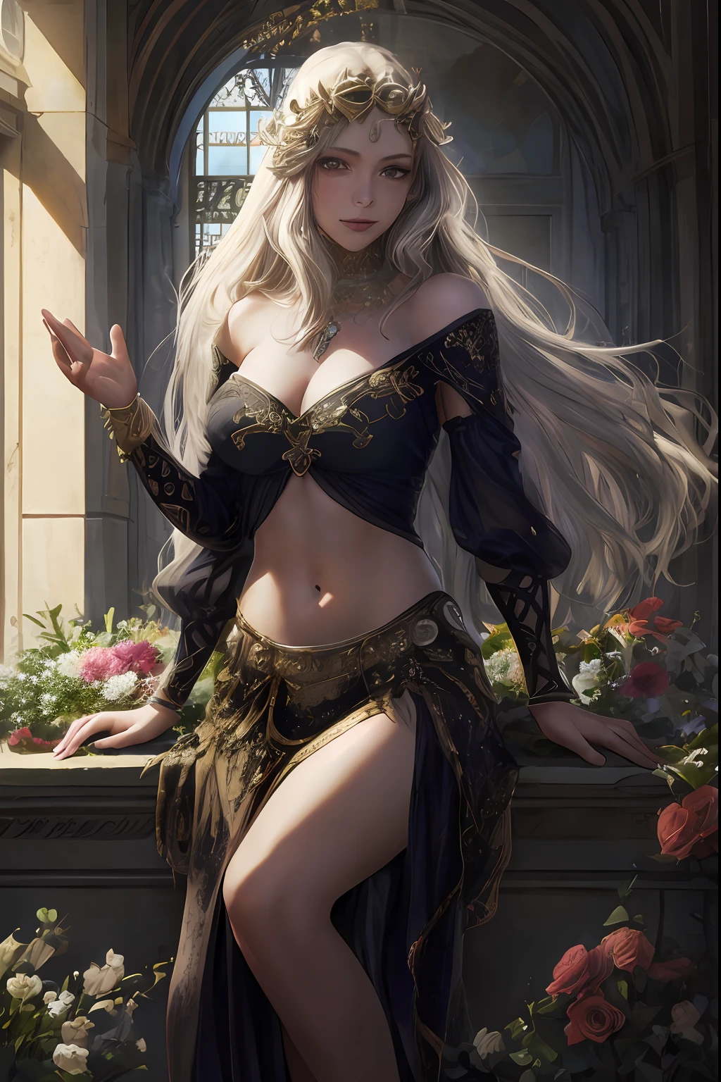 (masterpiece, best quality, realistic),
1girl,(Chateau de Versailles, Pisa Baptistery Of St. John background, Flowers,navel,crowd),(princess eyes,shiny pupils),dancing, intricate,teal hue dress, gold, gypsy person, banquet, picking up skirt,pale skin,
[slight smile],