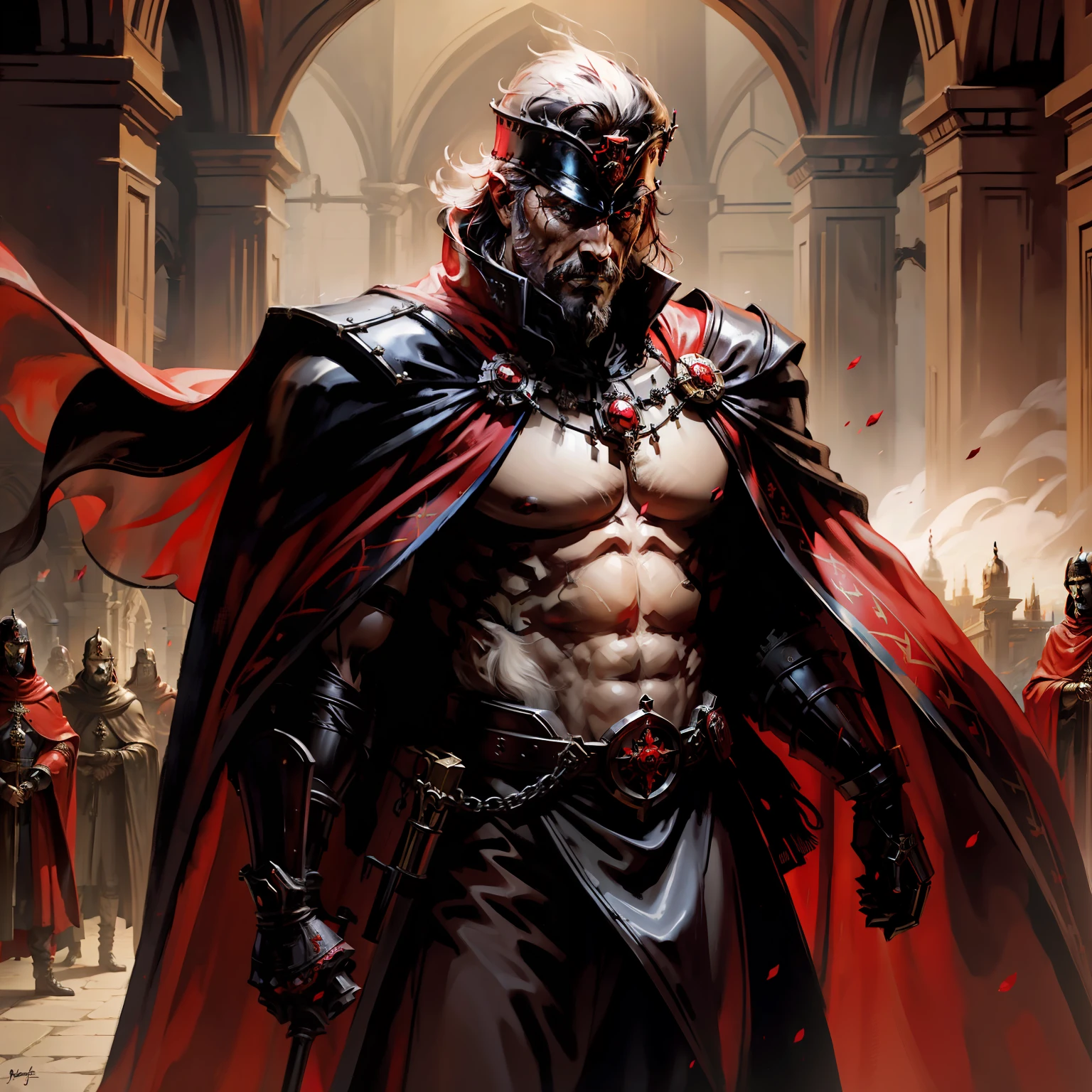 the emperor,medieval times,male people,Middle aged,Red cape,religion,darkly