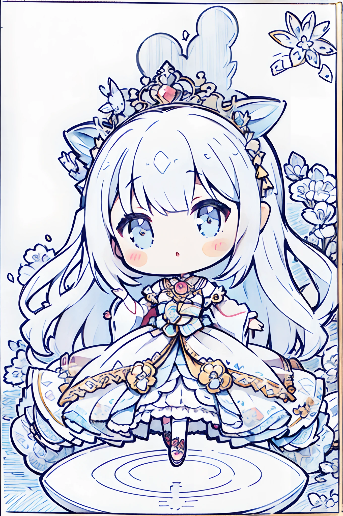 Chibi、A Princess、kawaii、Beautiful and detailed dresses、colourfull、Watercolor Art