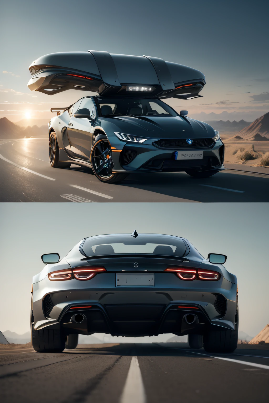 Create an image of an ultra-realistic futuristic car equipped with magnetic levitation technology. Represent in detail how the vehicle remains suspended in the air, highlighting the magnetic fields around the car.