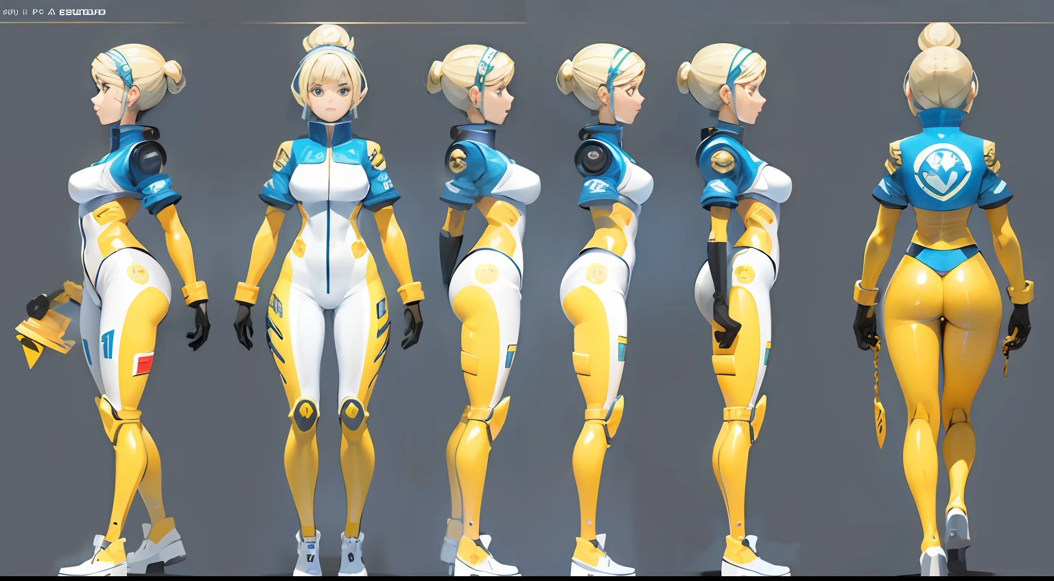 masterpiece, Anne-Marie Alto as space cadet, golden suit, detailed face, fullbody, character sheet, many items, many details, different angles, different poses