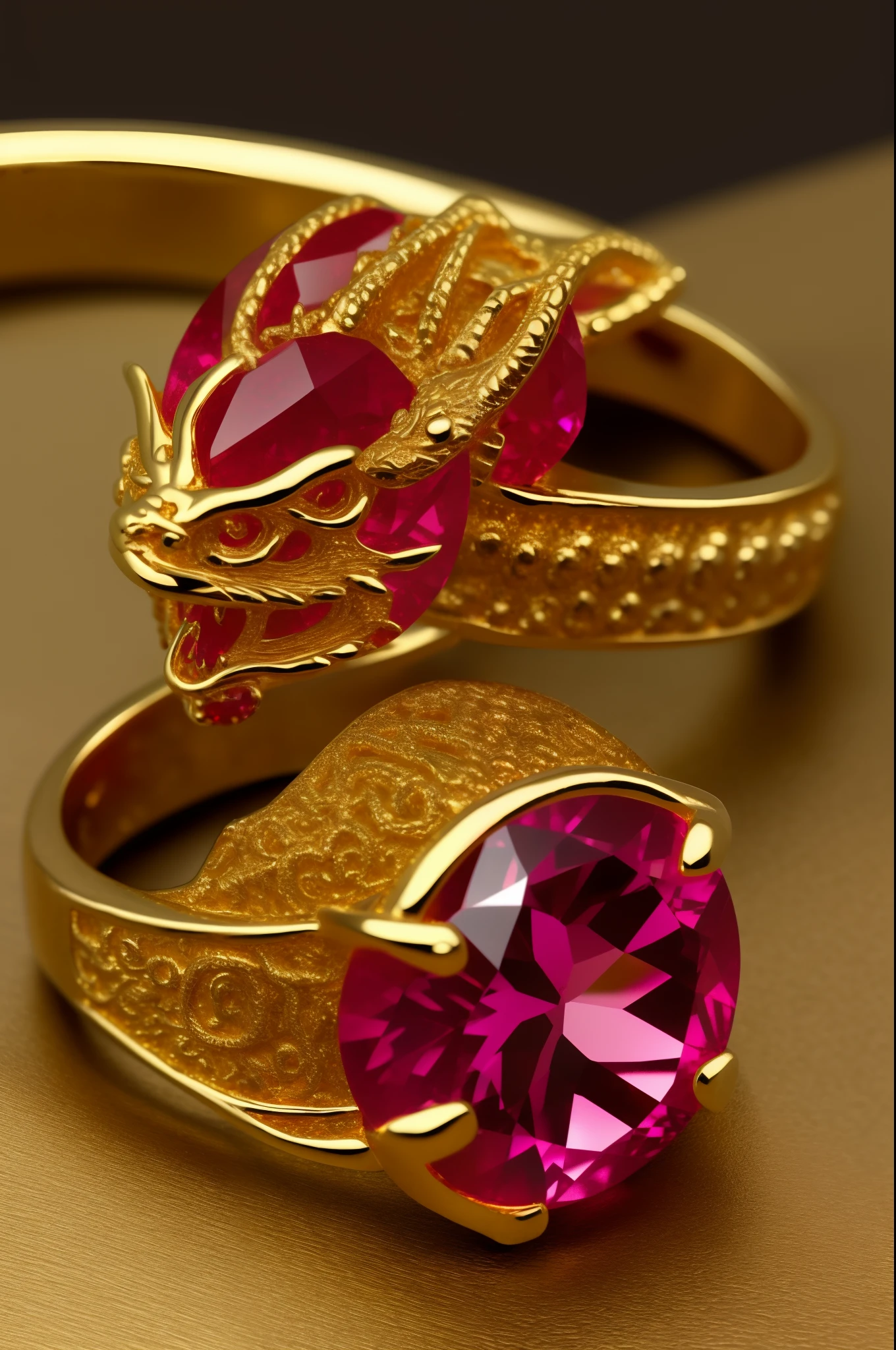 Gold ring with a dragon model and dragon eyes in rubies